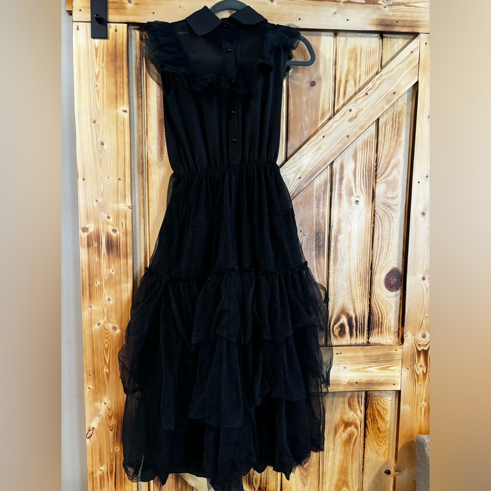 Wednesday Adam’s black dress, black wig, hand size small women’s costume set